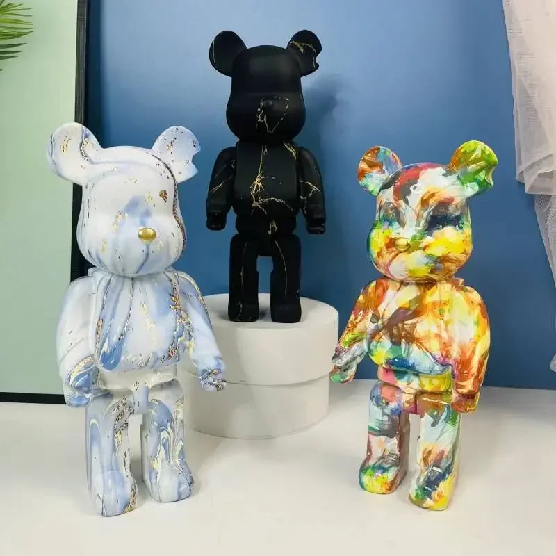 25cm Graffiti Bear Figurines Resin Violent Bear Statues Sculpture Figurine Decor Luxury Living Room Decoration Home Ornament