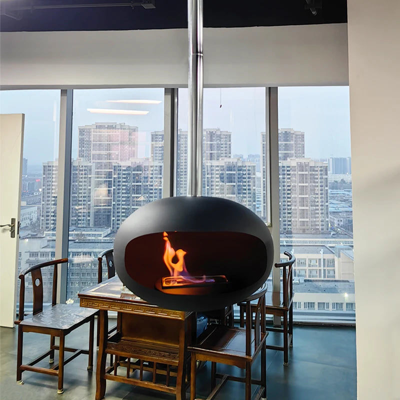 suspended fire place bio ethanol roof mounted ceiling cocoon hanging fireplace