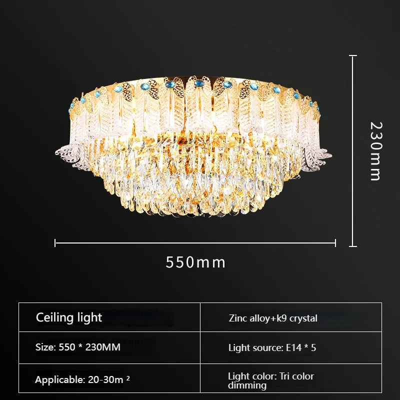 European Living Room Chandelier High-end Luxury Gold Candle Lamp Lamp Arm Inlaid With Diamonds Dining Room K9 Crystal Lamp Hot