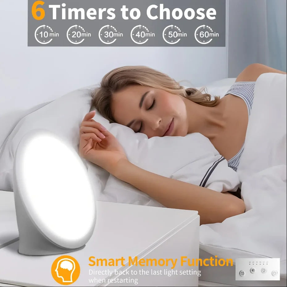 Daylight Lamp,10000 Lux Lamp, Portable Natural Sunlight Lamp with Memory Function,6 Timer Settings,Adjustable Brightness Level