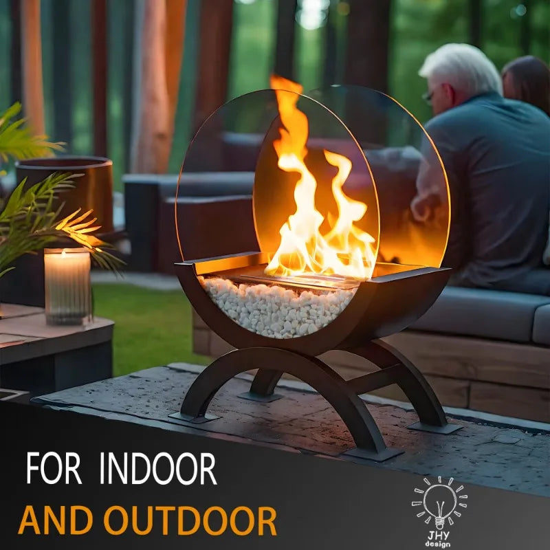 Big Freestanding Round Bioethanol Fireplace Large Burner Patio Heater Indoor Outdoor Metal Ethanol Fire Pit