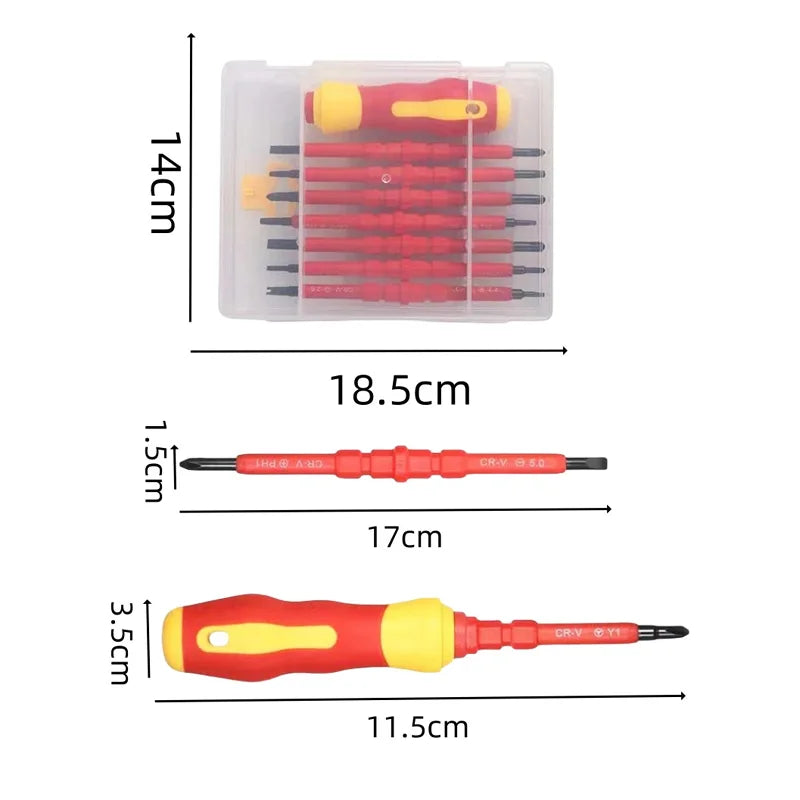 Electrician Repair Tools Kit 13pcs 1000V Changeable Insulated Screwdrivers Set with Magnetic Slotted Bits