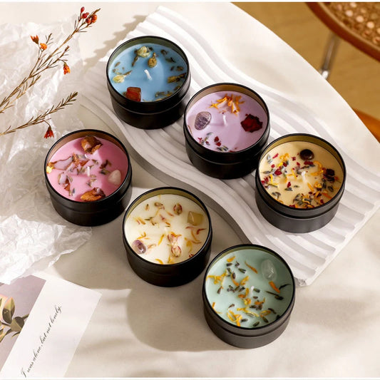 Crystal scented candles, high-end iron cans, soy wax, dried floral scented candles, wholesale scented candles, hand held gifts