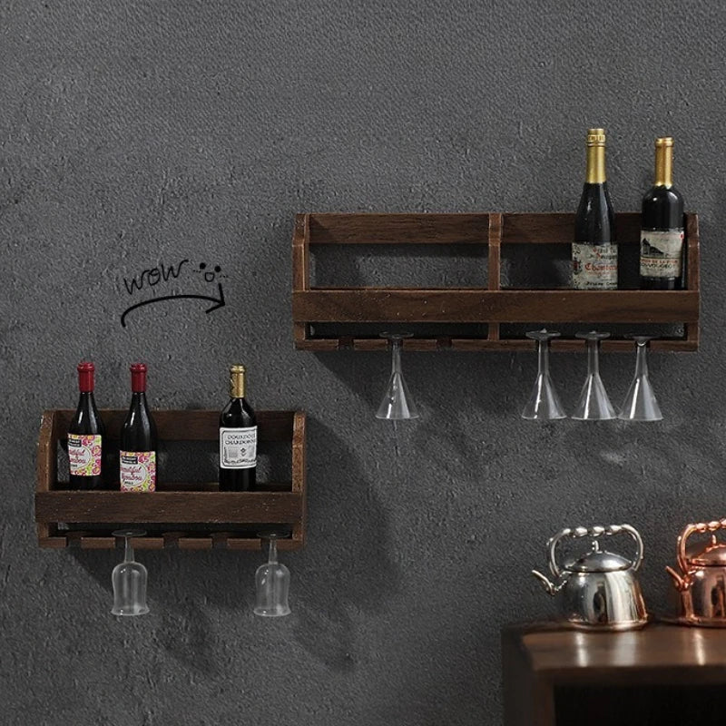 Wooden Wine Rack Figurines Wall Decoration Toys Figurine Art Original Ornaments Mini Funny Wine Shelf Aesthetic Accessories