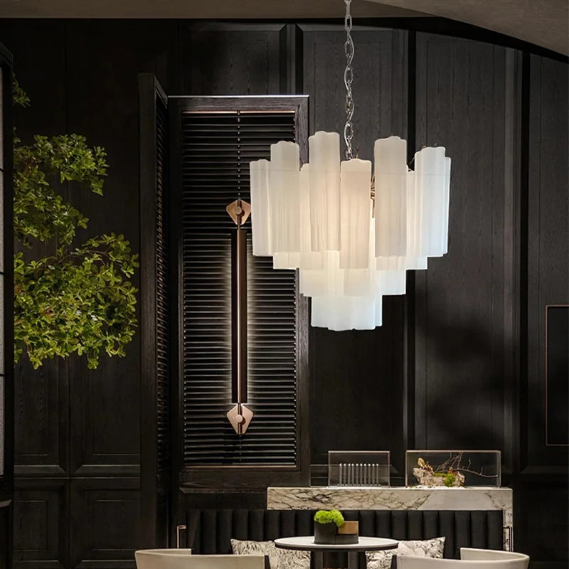 Modern living room chandelier with long glass pendant for bar ceiling decoration, adjustable pendant chain, home decoration