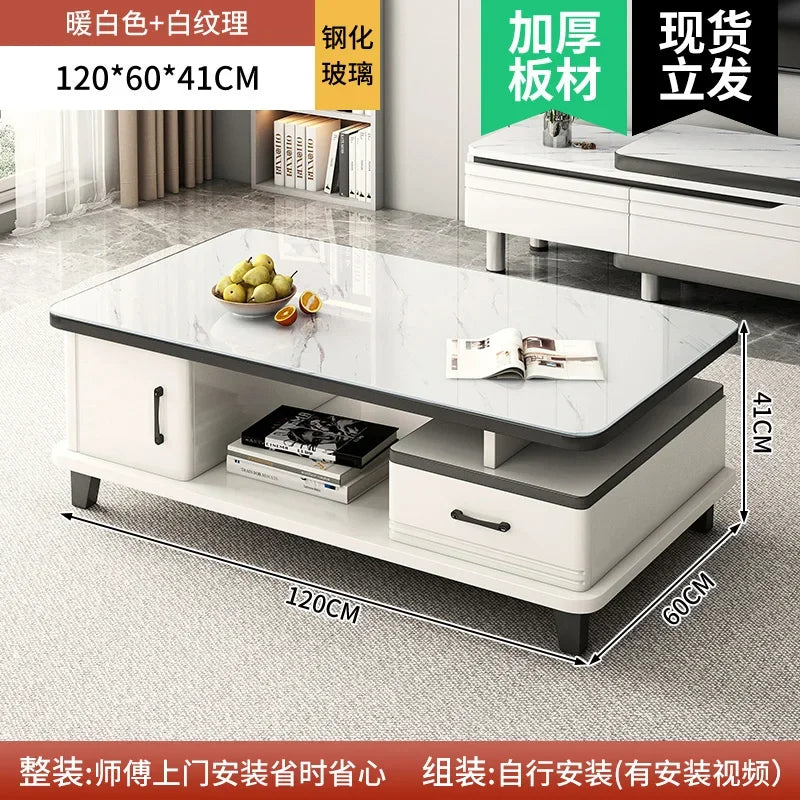 Modern LED TV Stand for Televisions Up Coffee Table Glass Shelves and Drawer Gaming Entertainment Center with Multiple Cabinet