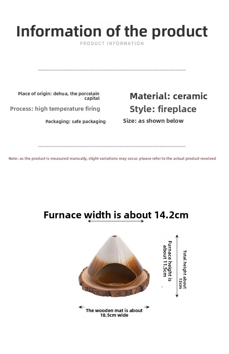 Mount Fuji Glazed Incense Fireplace - Large Kiln-Fired Ceramic Burner for Palo Santo Sage Cedar, Spiritual Meditation Home