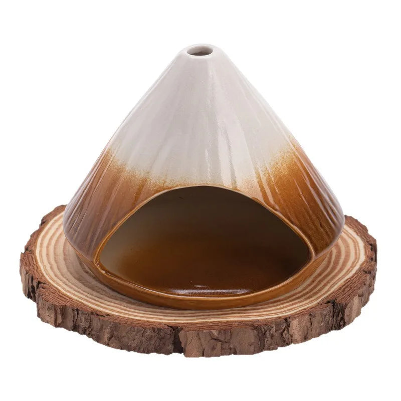 Mount Fuji Glazed Incense Fireplace - Large Kiln-Fired Ceramic Burner for Palo Santo Sage Cedar, Spiritual Meditation Home