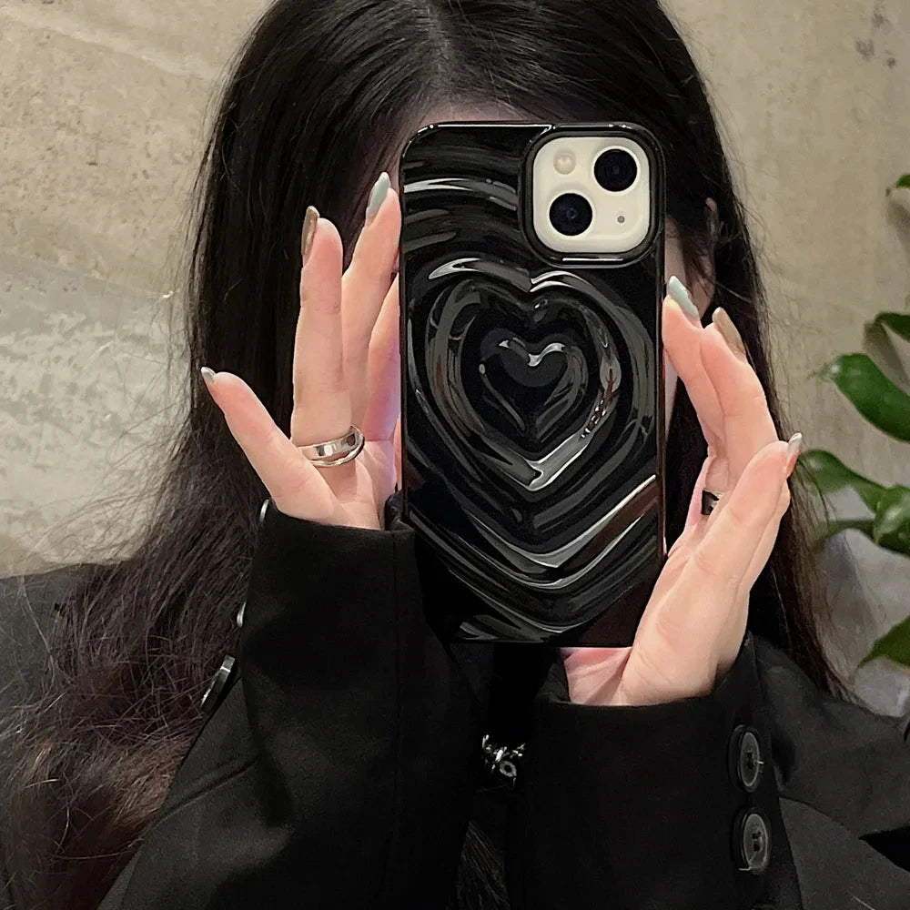INS Glossy Love Heart Phone Case For iPhone 15 14 Pro Max 13 12 11 Pro Max Cute Fashion Soft Silicone Bumper Shockproof Cover