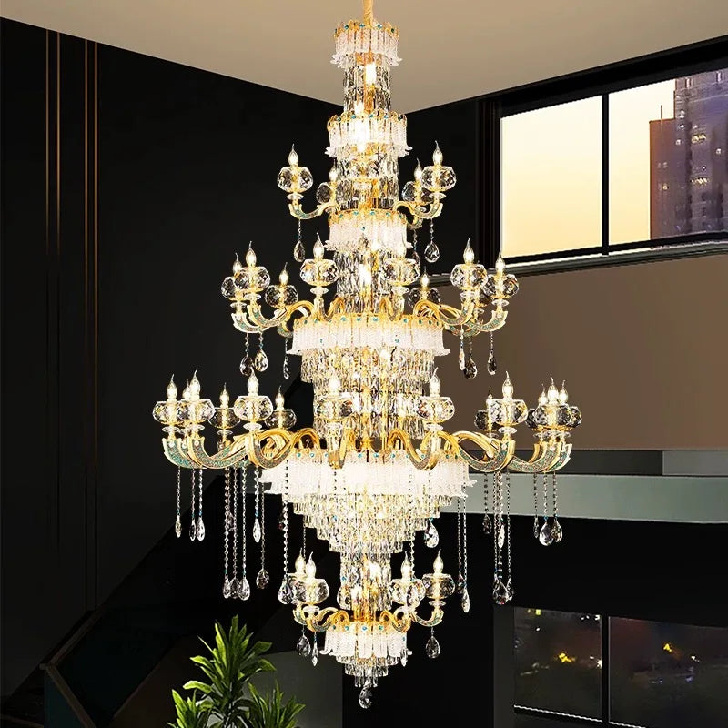European Living Room Chandelier High-end Luxury Gold Candle Lamp Lamp Arm Inlaid With Diamonds Dining Room K9 Crystal Lamp Hot