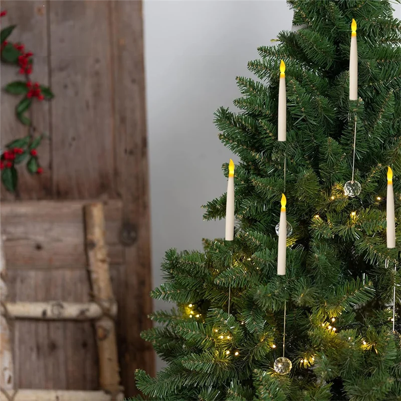 Hanging Floating Flameless Candles With Wand Flameless Taper Candles LED Candles Warm Light Christmas Candlesm12k