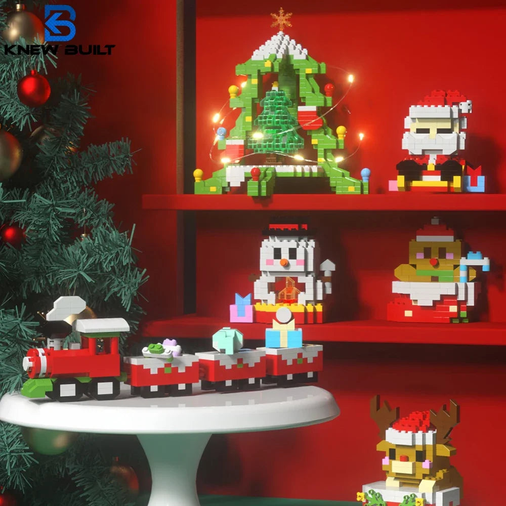 Knew Built Christmas Micro Mini Building Blocks Toys - Santa Claus, Christmas Tree, Reindeer, Snowman Elements - Perfect Gifts