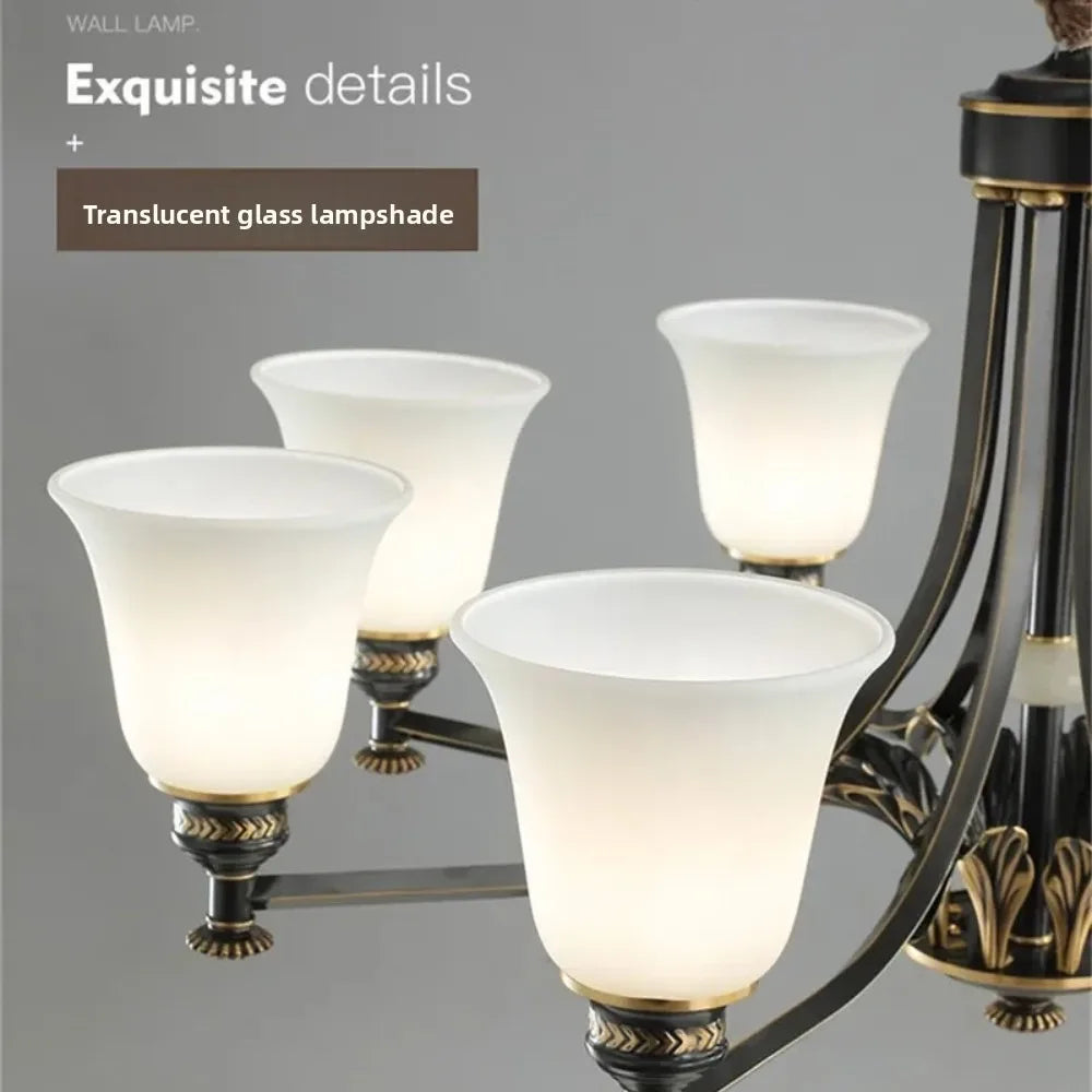European Retro Luxury Pendant Lamp Brass Living Room Lamp Simple Modern Dining Room Bedroom Home LED Ceiling Decoration Lamp