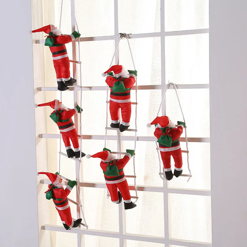 Christmas home Decoration Xmas Gift 2024 Navidad Santa Claus Climbing on Rope Ladder Xmas Trees Pendant Hanging Ornament