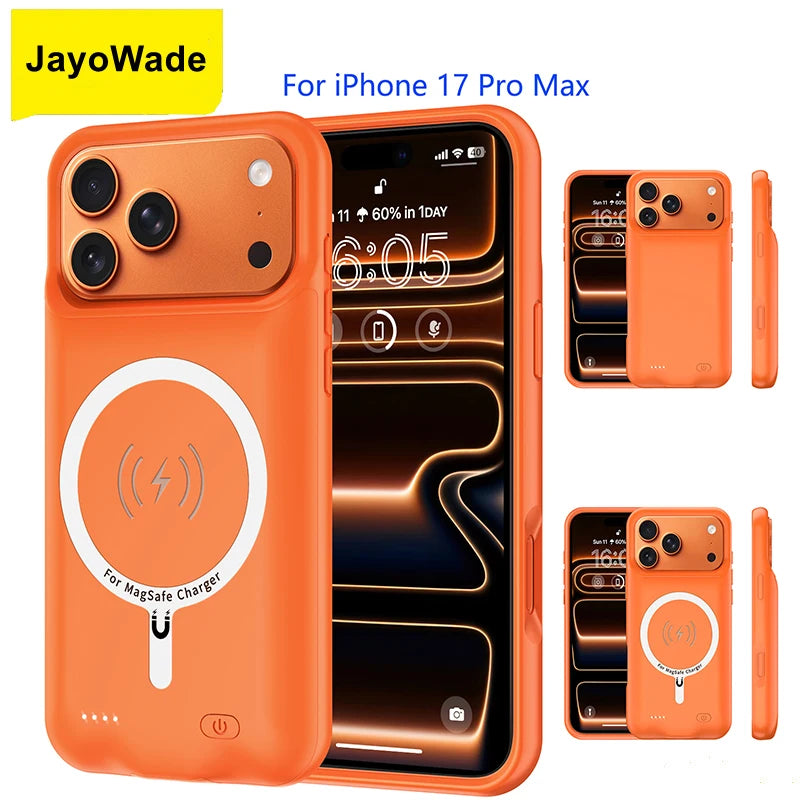 Orange Color Wireless Battery Charger Case for IPhone 17 Pro Max Magnetic Power Bank Battery Charging for IPhone 17 Pro Max