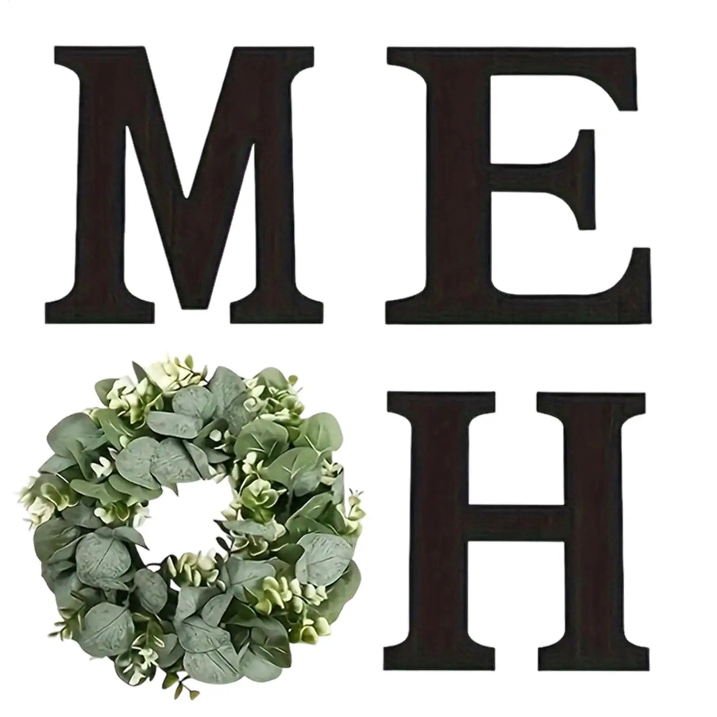 Home Letter Wall Sign Wooden Wall Home Sign Rustic Decor with Artificial Eucalyptus Wreath home decor signs for Kitchen Living