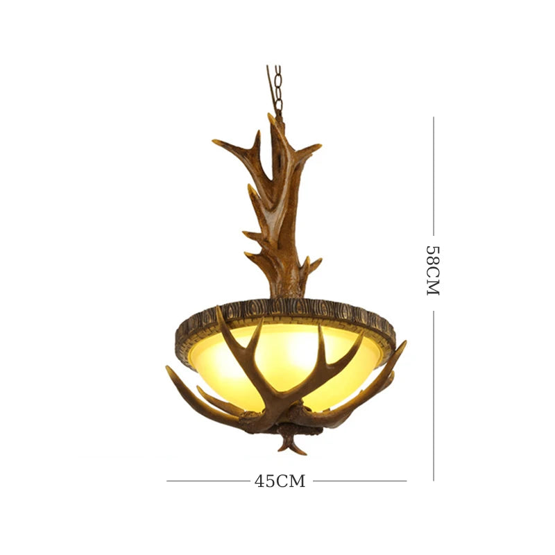 European chandelier Retro Dining Table glass lamp shade Countryside Resin deer lamp Restaurant Cafe living room hanging lights