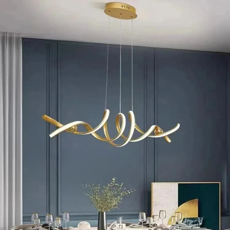 Nordic artistic home decor led chandelier Modern long strip pendant lamps Dining Living room Restaurant hanging indoor lighting