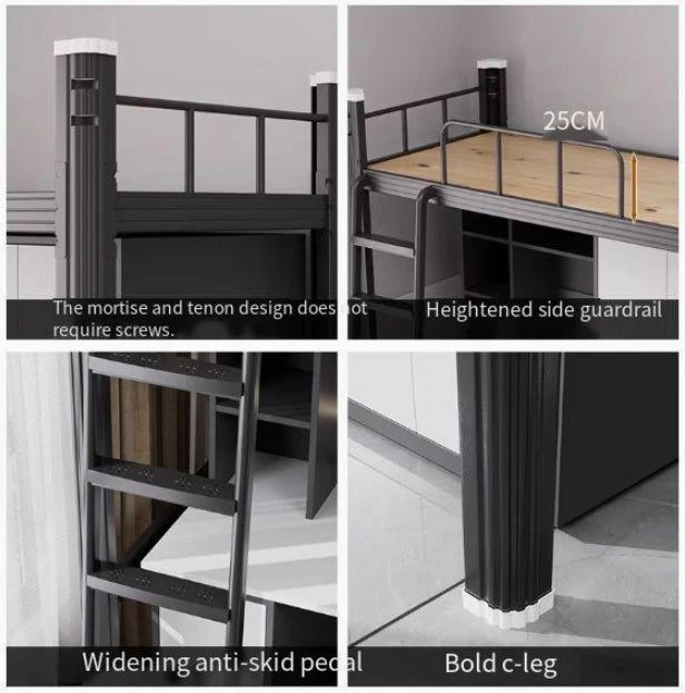 Upper Bed Lower Table Combined Bed College Dormitory Elevated Bed Small Apartment Household Wrought Iron Bed Apartment Bed