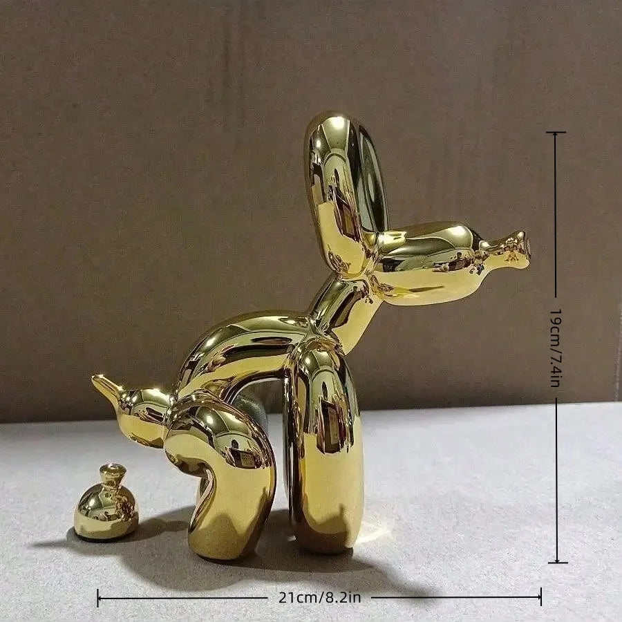 Modern Art Squat Balloon Dog Animal Decorative Statue, Suitable for Interior Living Room Farmhouse Bedroom Office Cabinet Wood