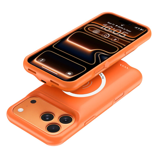 Orange Color Wireless Battery Charger Case for IPhone 17 Pro Max Magnetic Power Bank Battery Charging for IPhone 17 Pro Max