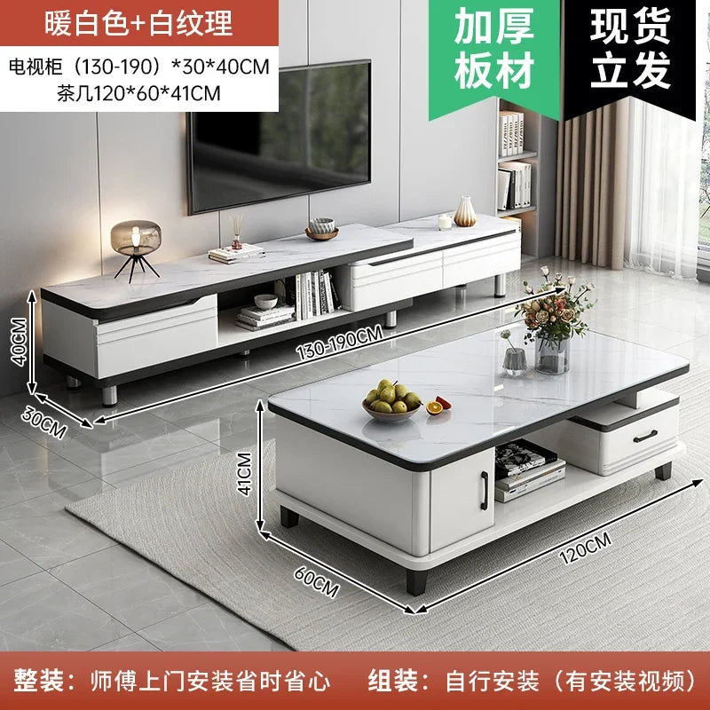 Modern LED TV Stand for Televisions Up Coffee Table Glass Shelves and Drawer Gaming Entertainment Center with Multiple Cabinet