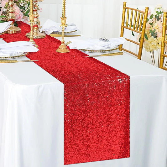 Red Sequin Table Runner for Wedding Decoration Bridal Baby Shower Thanksgiving Christmas Halloween Birthday Party Event Supplies