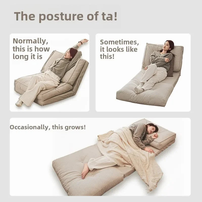Lazy sofa, creamy style living room, foldable dual-purpose single sofa, small-sized household, reclining or sleeping sofa bed