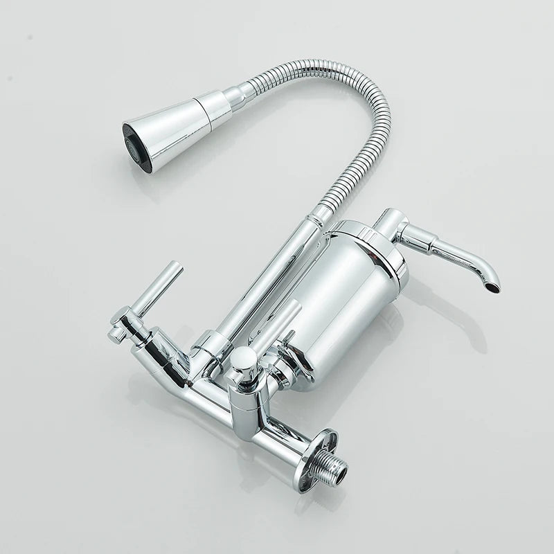 Chrome&Black Comes With a Pure Filter Single Cold Water Faucet Wall Mounted Kitchen Taps Balcony Household Filtered Waters