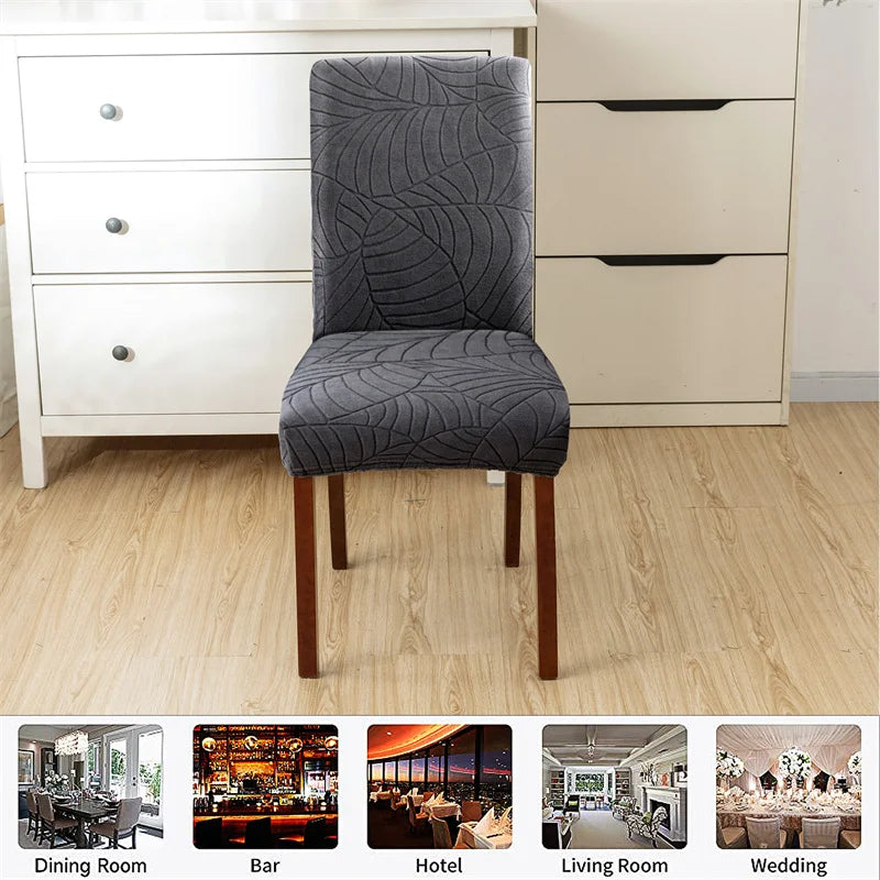 Leaves Jacquard Dining Chair Covers Removable Stretch Universal Chairs Cover Solid Color Seat Covers for Kitchen Hotel Banquet