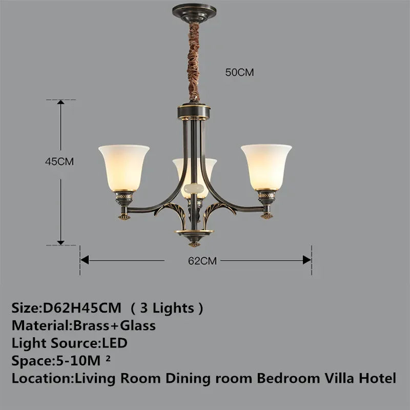 European Retro Luxury Pendant Lamp Brass Living Room Lamp Simple Modern Dining Room Bedroom Home LED Ceiling Decoration Lamp