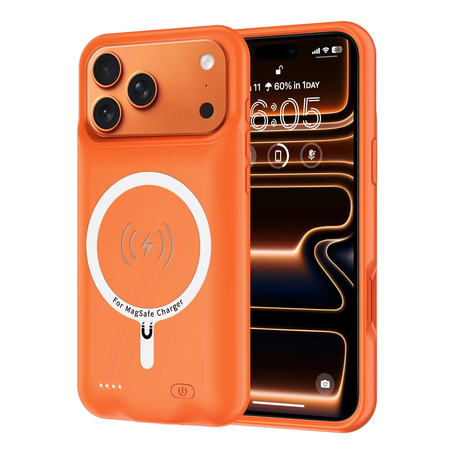 Orange Color Wireless Battery Charger Case for IPhone 17 Pro Max Magnetic Power Bank Battery Charging for IPhone 17 Pro Max
