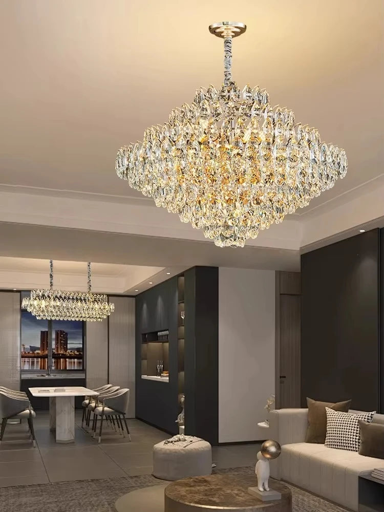 Luxury Crystal Big Chandeliers for Living Room Decor Modern Art Designer Luminaire Lustre Hight Ceiling Pendant Home Lamps Hall