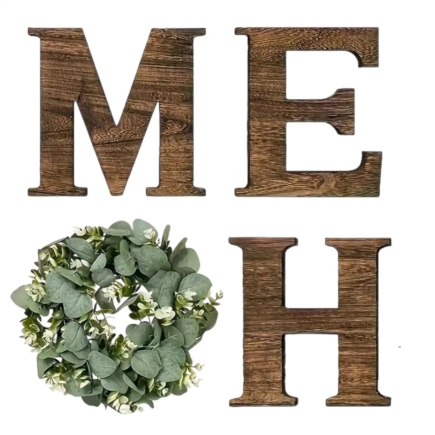 Home Letter Wall Sign Wooden Wall Home Sign Rustic Decor with Artificial Eucalyptus Wreath home decor signs for Kitchen Living