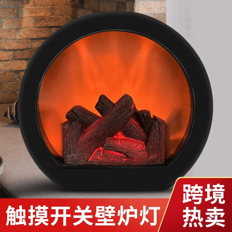 Fireplace Light, Simulated Decorative Night Light, Home Decoration Retro Atmosphere Fireplace LED Charcoal Flame Wind Fireplace