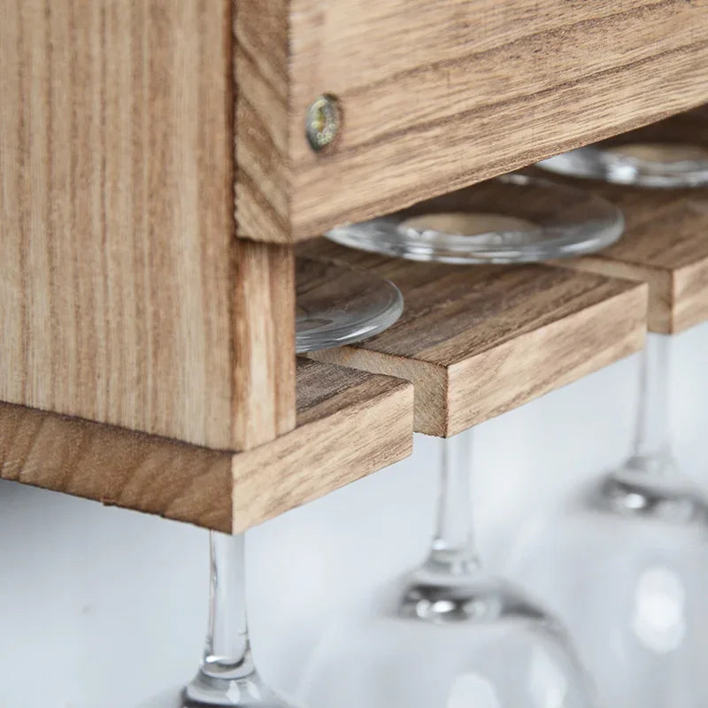 Wooden Wine Cabinet with Wine Rack, High Footed Glass Holder, Wall-Mounted Modern Decor, Stylish Home Wine Storage Solution