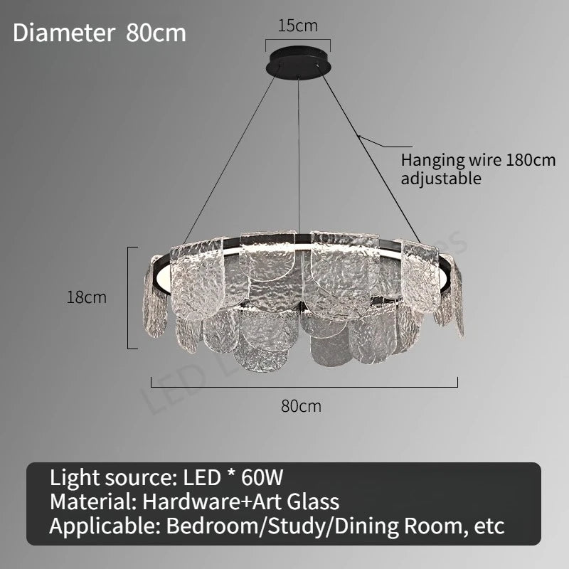 Luxury Living Room LED Chandelier Creative Ice Silk Glass Lamp Home Decoration Dining Room Main Light Bedroom Lighting Fixture