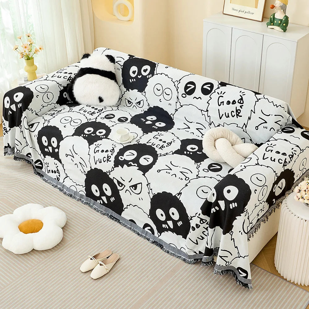 Sofa Towel  with Full Coverage Ins Cream Wind Cotton Yarn Camping Blanket Sofa Cushion Cover All  Season Universal All Inclusive