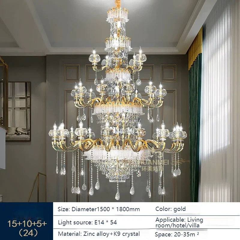 European Living Room Chandelier High-end Luxury Gold Candle Lamp Lamp Arm Inlaid With Diamonds Dining Room K9 Crystal Lamp Hot