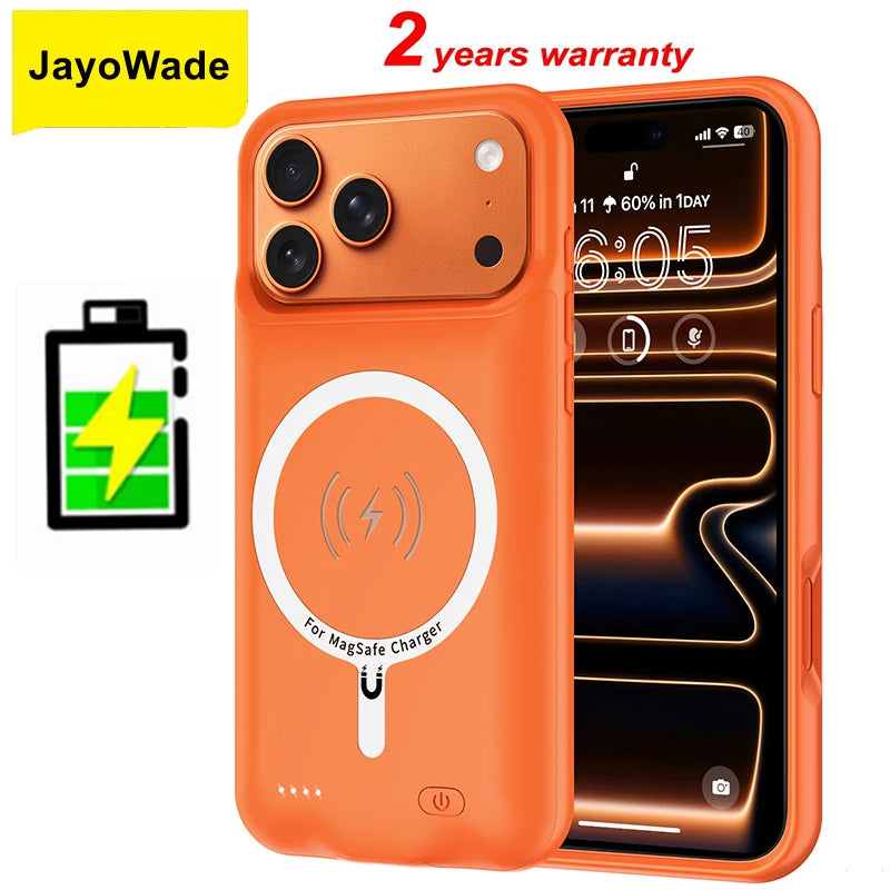 Orange Color Wireless Battery Charger Case for IPhone 17 Pro Max Magnetic Power Bank Battery Charging for IPhone 17 Pro Max