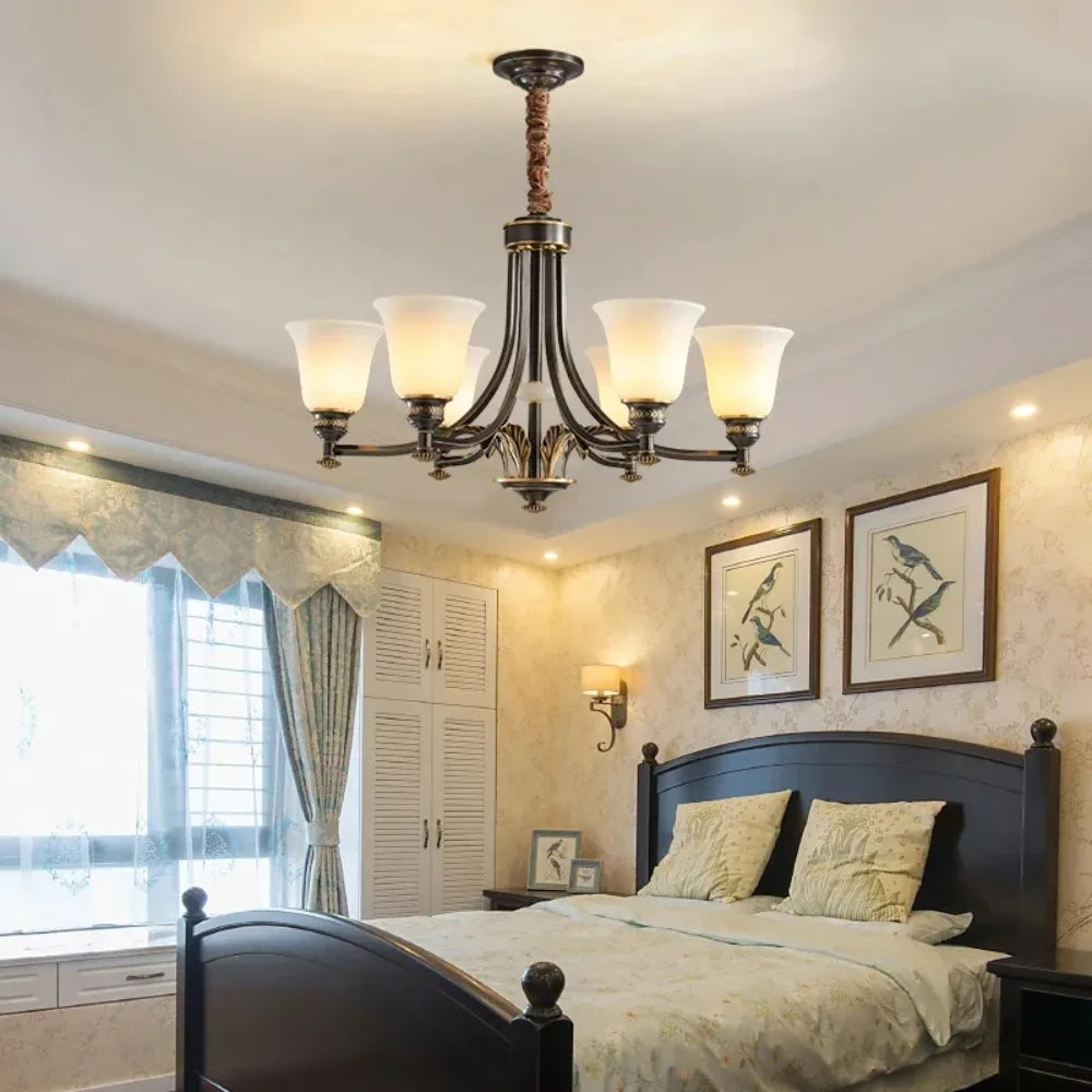 European Retro Luxury Pendant Lamp Brass Living Room Lamp Simple Modern Dining Room Bedroom Home LED Ceiling Decoration Lamp
