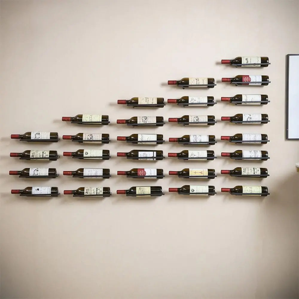 Under Cabinet Organizer Wine Rack Wall Mounted Liquor Wine Bottles Black Metal Wall Decor