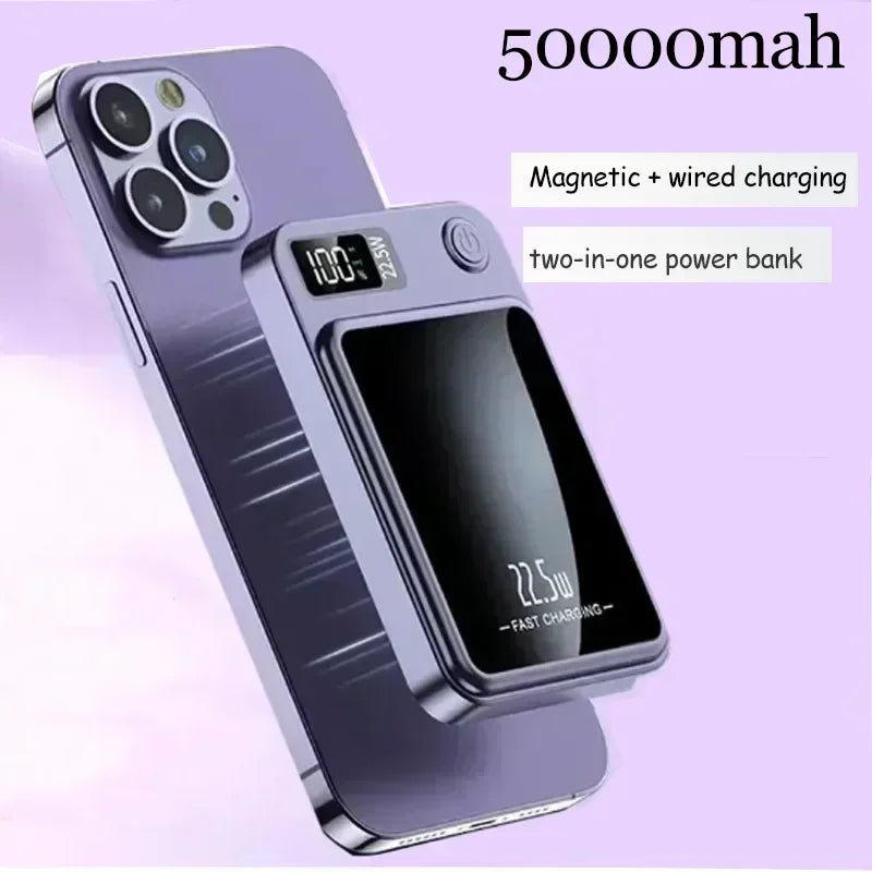 Power Bank 50000mAh Portable Magnetic Fast Wireless Charger for Iphone 12 13 14 Pro Max Macsafe External Auxiliary Battery Pack