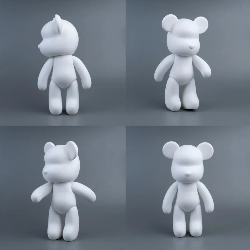 DIY Fluid Bear Sculpture Handmade DIY Painting Cool Bear Figurine Animal White Mold Graffiti Art Accessories Home Decoration