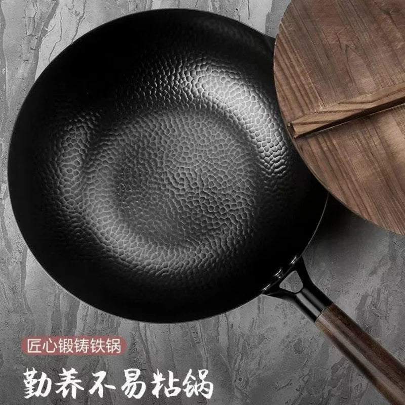 Handmade iron pot, forged frying pan, non stick iron pot, uncoated induction cooker, gas flat bottomed pan