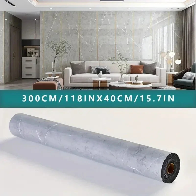 Roll of PVC self-adhesive wall floor covering material, marble and wood grain vinyl sheet with aluminum foil backing, dual purpo