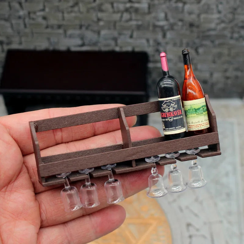 Wooden Wine Rack Figurines Wall Decoration Toys Figurine Art Original Ornaments Mini Funny Wine Shelf Aesthetic Accessories