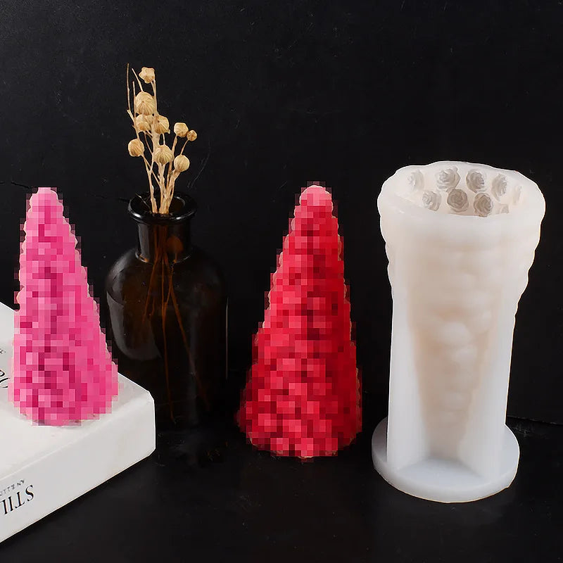 New Mould Rose Christmas Tree Candle Molds Rose Flower Conical Incense Stone Christmas Tree Ornament Silicone Mold