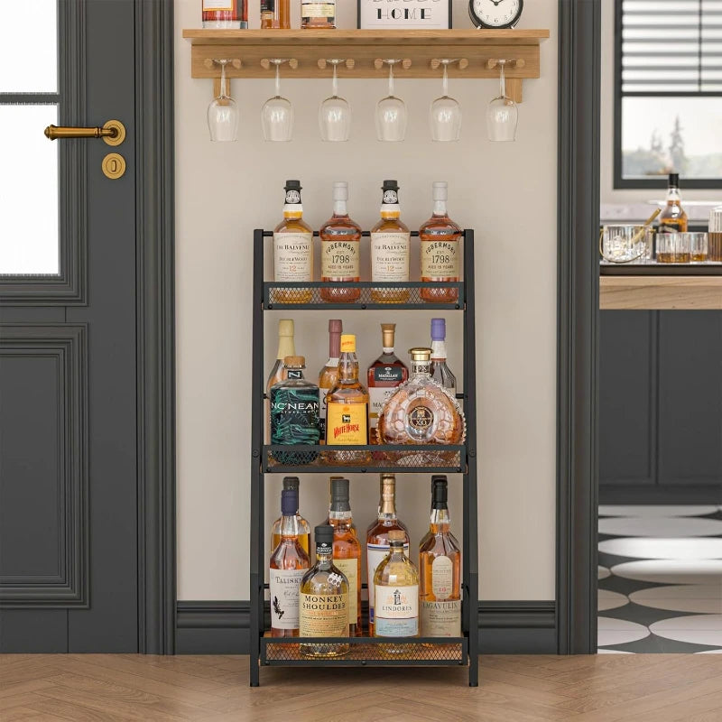 Wooden Wine Rack, Multi-Layer Storage Shelf, Kitchen Condiment Organizer, Floor-Standing Single-Side Trapezoid Wine Rack