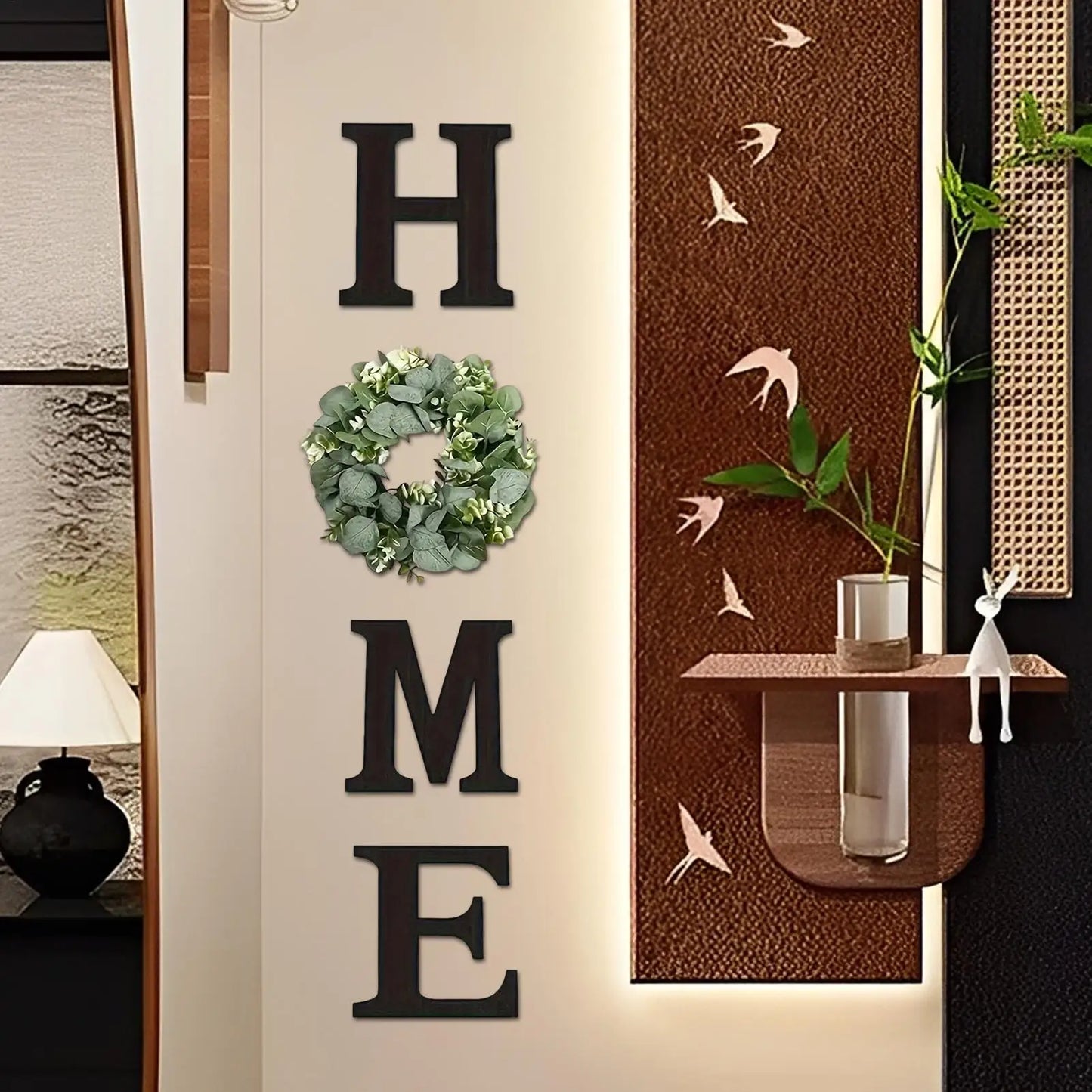 Home Letter Wall Sign Wooden Wall Home Sign Rustic Decor with Artificial Eucalyptus Wreath home decor signs for Kitchen Living